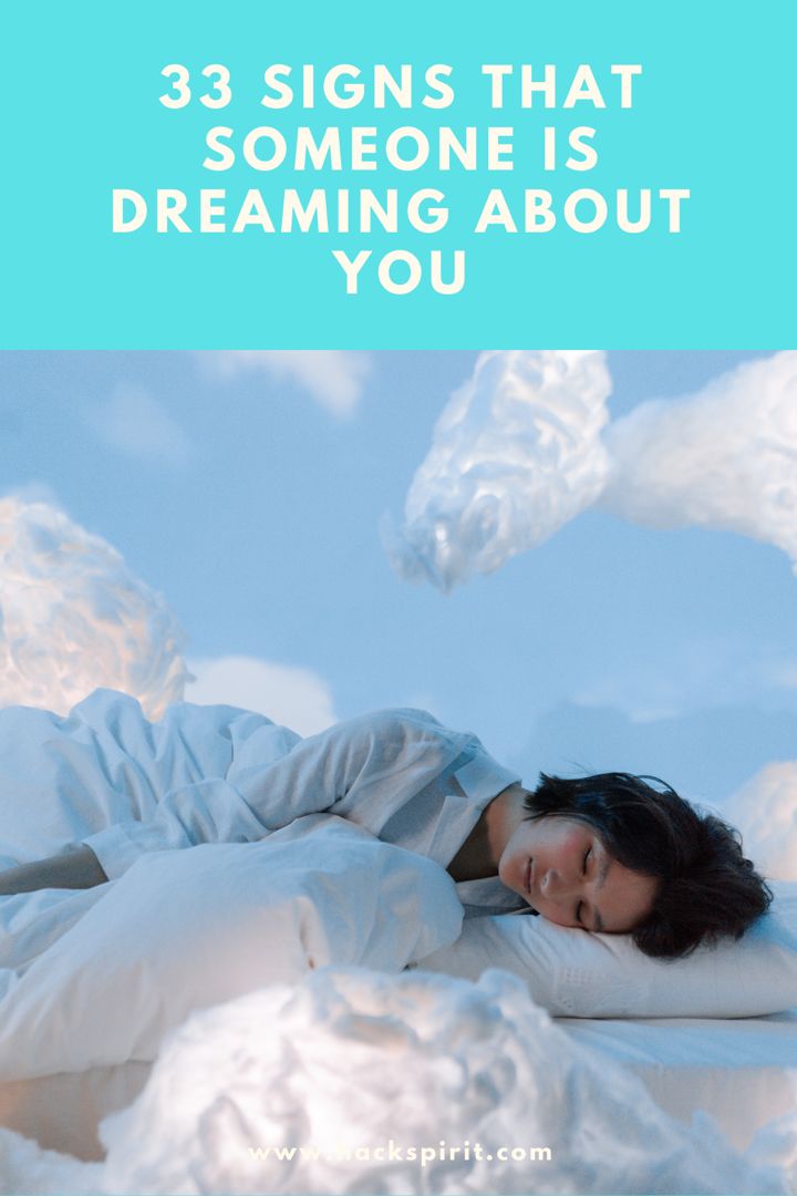 a woman laying in bed with the words 3 signs that someone is dreaming about you