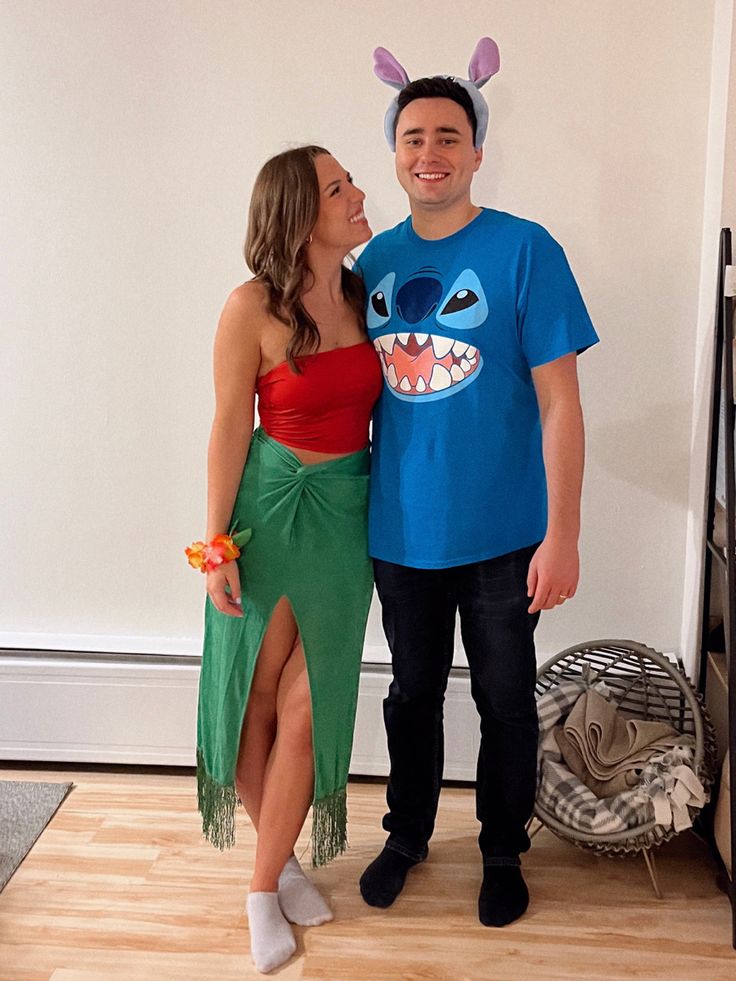 lilo, stitch, couple costume, halloween costume, lilo & stitch, disney, disney costume Costume Ideas Lilo And Stitch, Lili And Stitch Costume Couple, Lilo And Stitch Couples Costume, Stitch Family Costume, Lilo And Stitch Couple Costume, Stitch Diy Costume, Lilo Costume Diy Women, Lilo And Stitch Costume Couple, Lilo And Stitch Family Costume