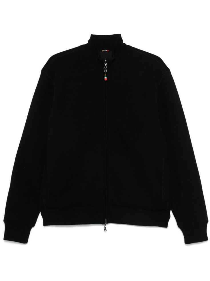 black merino wool ribbed knit front two-way zip fastening high neck long sleeves two side welt pockets full lining straight hem Half Zip Jacket, Orlebar Brown, Chore Jacket, Balenciaga Triple S, High Neck Long Sleeve, Brown Jacket, Dress Watch, Straight Leg Trousers, Sweaters Knitwear