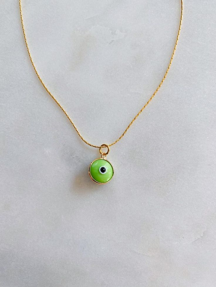 Green Evil Eye Charm Necklace | Etsy Green Charm Necklace With Adjustable Round Pendant, Green Charm Necklace With Round Pendant And Adjustable Chain, Green Adjustable Chain Charm Necklace For Everyday, Trendy Green Charm Necklace For Gift, Trendy Green Charm Necklace Perfect For Gifts, Adjustable Green Charm Necklace, Green Charm Necklace With Adjustable Chain, Green Charm Necklace With Adjustable Chain For May Birthstone, Trendy Adjustable Evil Eye Necklace