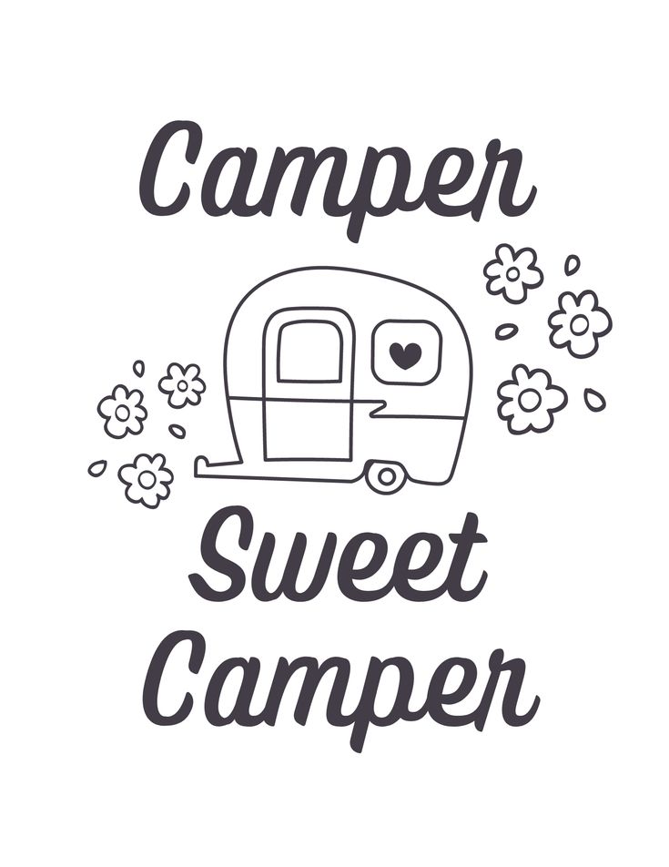 the words camper, sweet camper and flowers