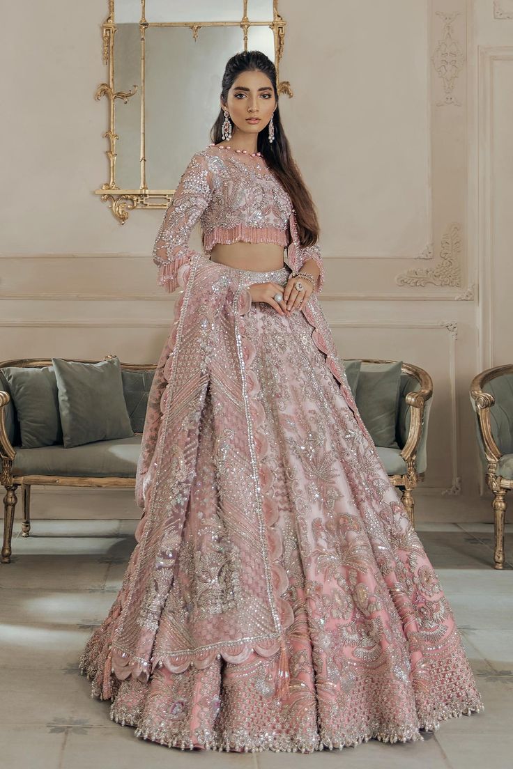 Embellished Baby Pink Lehenga Choli for Bridal Wear Pink Indian Wedding Dress, Pink Indian Wedding, Elan Bridal, Pink Lehenga, Dip Dyed, Color Pastel, Lehenga Designs, Shalwar Kameez, Pakistani Bridal