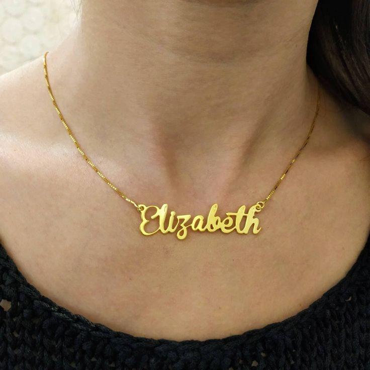 "14k Solid Gold Name Necklace 😍 Personalized Necklaces" Cat Necklace Gold, Nameplate Necklace Gold, Infinity Necklace Gold, Godmother Necklace, Nameplate Necklace Silver, Cat Necklace Silver, Personalized Gold Necklace, Silver Necklace Simple, Handwriting Necklace