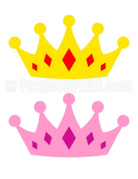 two pink and yellow crowns on white background