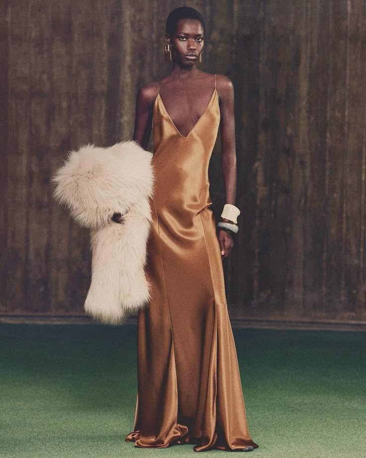 V-neck dress in silk satin | Saint Laurent | YSL.com Ysl Red Carpet, Gray Sorrenti, Henrik Purienne, 90s Slip Dress, Saint Laurent Dress, Pre Fall Collection, Anthony Vaccarello, House Dress, Yellow Fashion