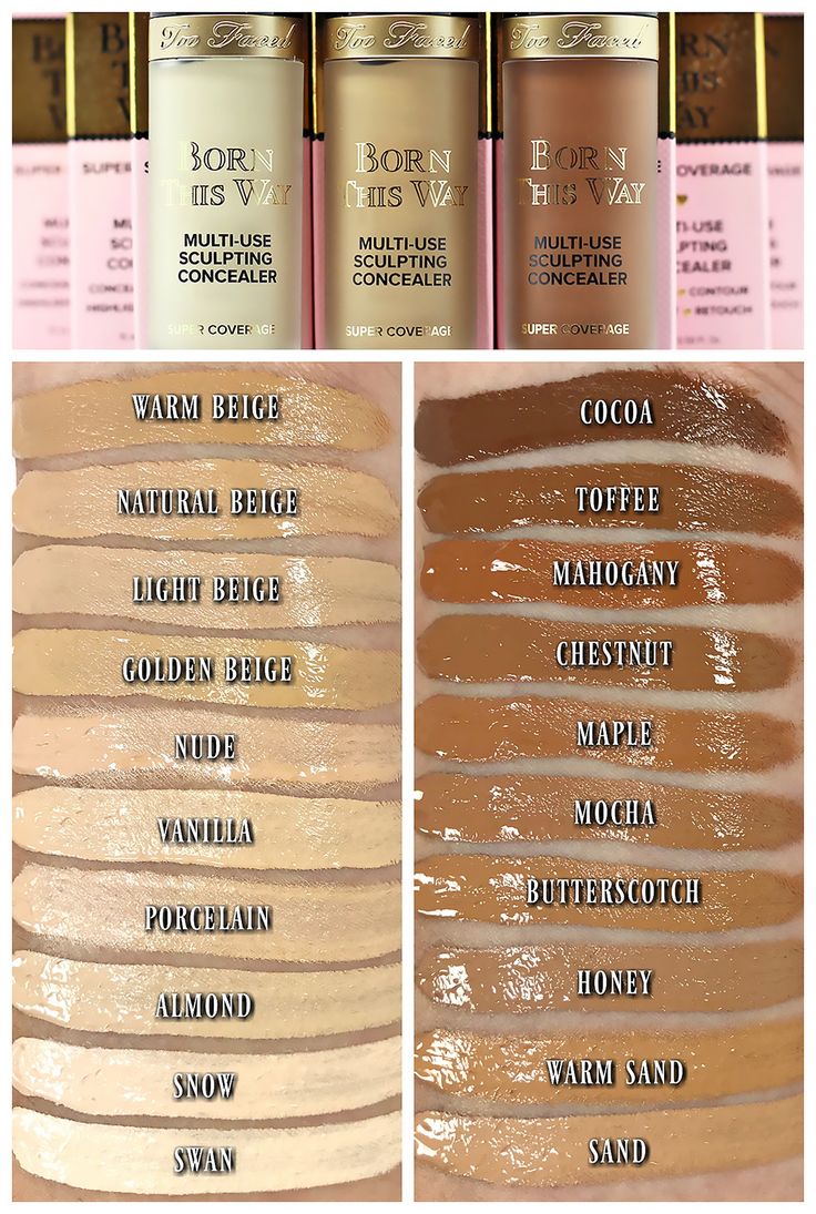 Too Faced Born This Way Super Coverage Multi-Use Sculpting Concealer Swatches Concealer Swatches, Born This Way Concealer, Foundation Swatches, Makeup 2018, Makeup Shades, Concealer Shades, Too Faced Concealer, Foundation Shades, Makeup Tips For Beginners