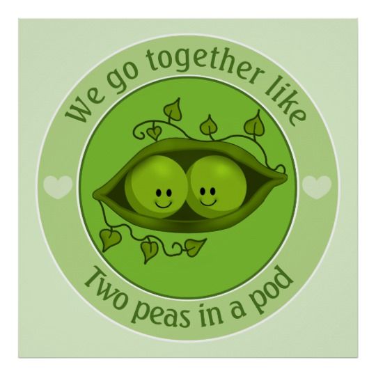 two peas in a pea pod on a green plate with text underneath the caption, add your text here