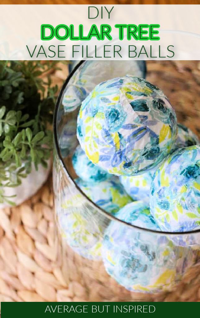 the diy dollar tree vase filler balls are in a glass bowl