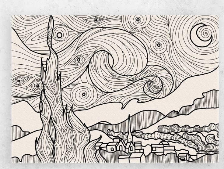 a drawing of a tree with swirls on it