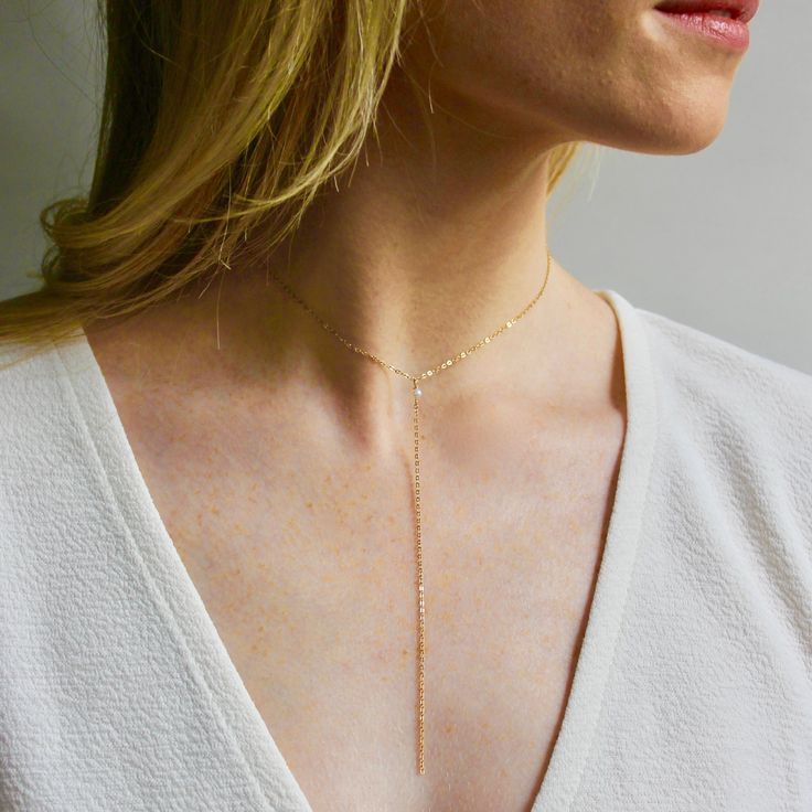 Simple 14k Gold Lariat Birthstone Necklace - Delicate 14k Lariat + Pearl Necklace - Dainty Pure Gold Birthstone Choker Lariat Necklace Lariat Style Necklace, Feminine Jewelry, Necklace Dainty, Cute Packaging, Lariat Necklace, Style Necklace, Pure Gold, Birthstone Necklace, Gold Material