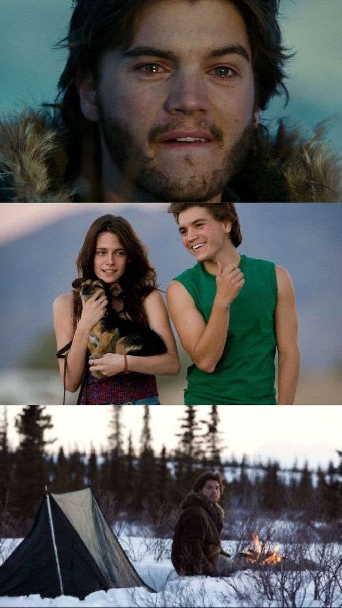 two pictures with one man and the other woman in front of a tent while another person is holding a dog