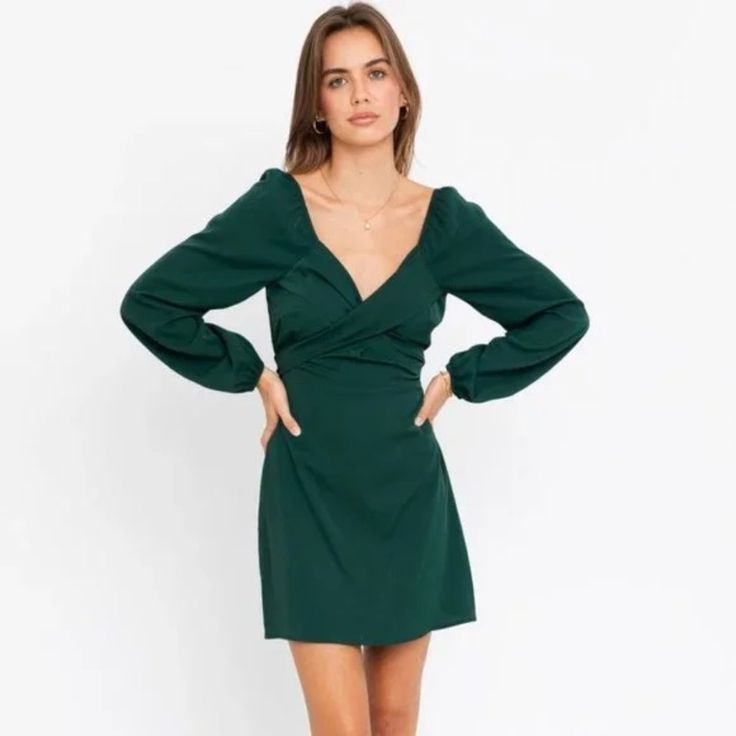 Gorgeous Dress With Unique Wrap Detail. Would Be Great For Christmas Or Nye Party! Brand New. Please Ask All Questions Before Purchase. I List Honestly But Am Human And Can Miss Info! I’d Rather Answer 5 Questions And Not Sell You An Item Than Have You Open A Case That Could’ve Been Avoided. Green Long Sleeve Cocktail Mini Dress, Elegant Green Mini Dress With Surplice Neckline, Casual Mini Dress With Surplice Neckline For Party, Green Long Sleeve Dress For Holiday, Green Surplice Neckline Party Dress, Holiday Green Long Sleeve Dresses, Green Mini Dress With Surplice Neckline For Date Night, Green Surplice Neckline Mini Dress For Party, Fitted Green Dresses For Holiday