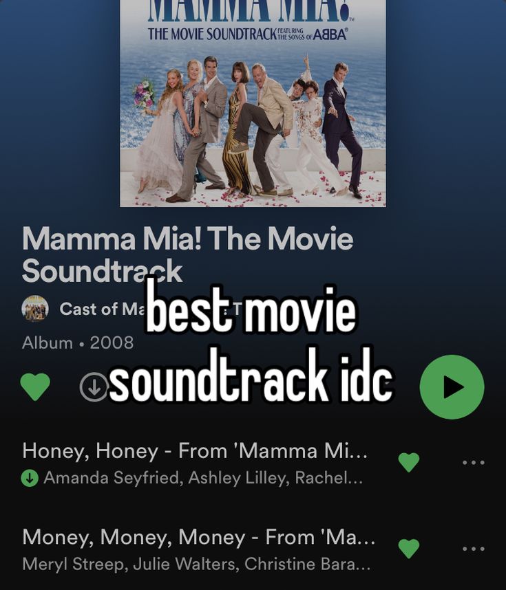 the movie poster for mamma mia's best movie sound track is shown on an iphone