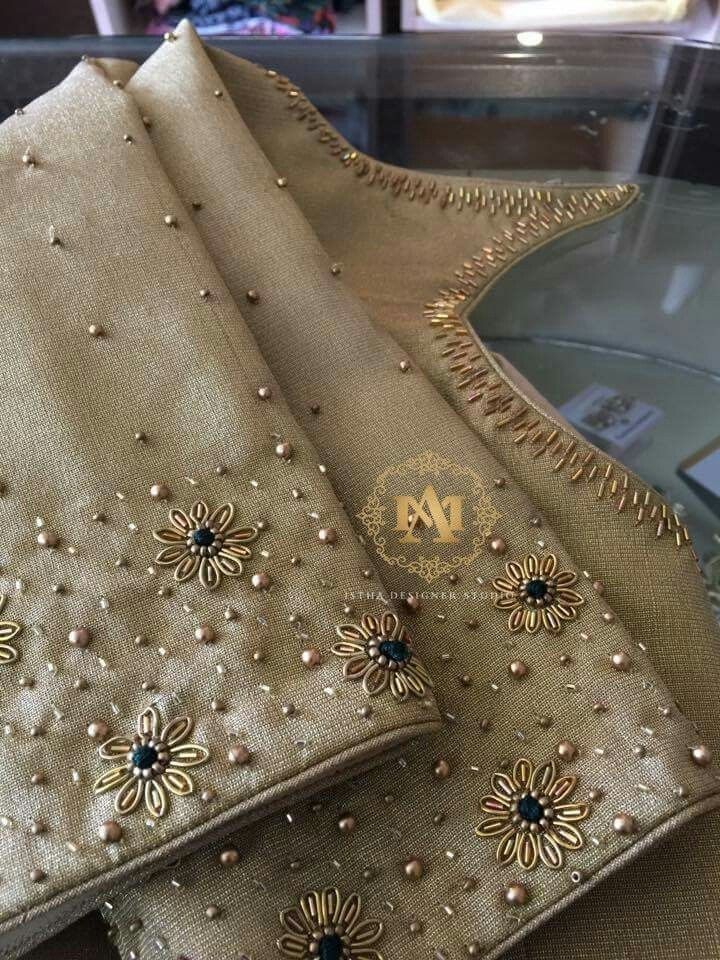 Zardosi Flower, Sulam Manik, Couture Dior, New Saree Blouse Designs, Perhiasan India, Cutwork Blouse Designs, Simple Embroidery Designs, Blouse Designs Indian, Maggam Work Blouse Designs