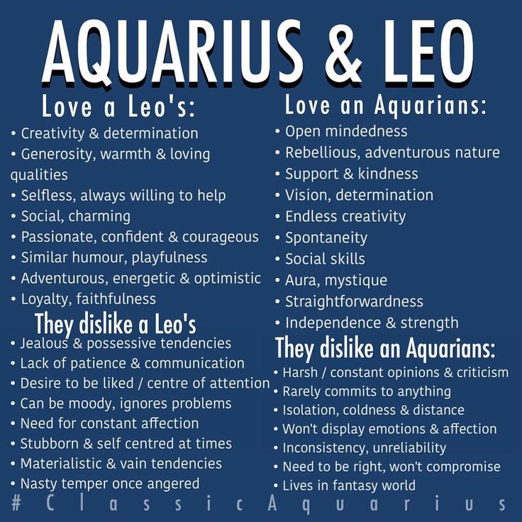 an aquarius and leo poster with the words love, leos, love on aquarius