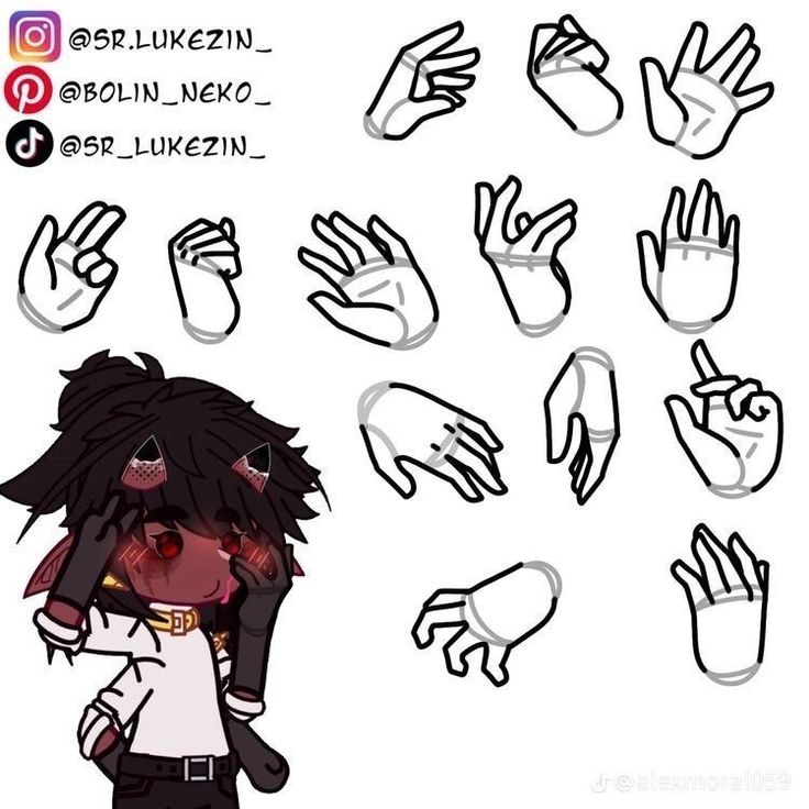 an animated drawing of a person with many hands and fingers in different positions, including the hand gesture