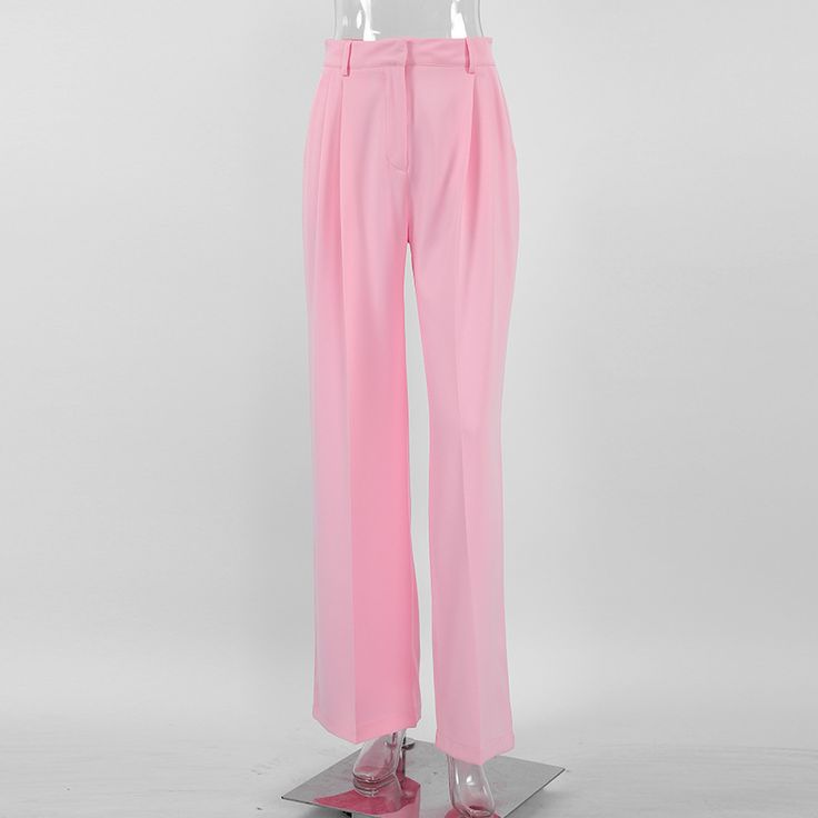 French Pink High Waist Wide-Leg Work Pants - Dark Pink,L Pink Cargo Pants For Spring Workwear, Summer High-waisted Solid Work Pants, Solid Color Straight Work Pants, Casual Pink Straight Leg Dress Pants, Pink Tapered Leg Dress Pants With Pockets, Baggy Work Pants For Spring, Casual Pink Straight Dress Pants, Baggy Full-length Work Pants For Spring, Pink Straight Dress Pants With Pockets