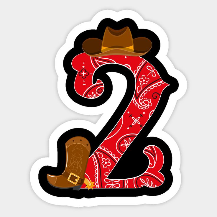 the number two with a cowboy hat and boots on it's head is shown