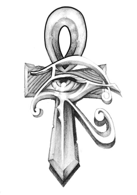 an eye and cross tattoo design