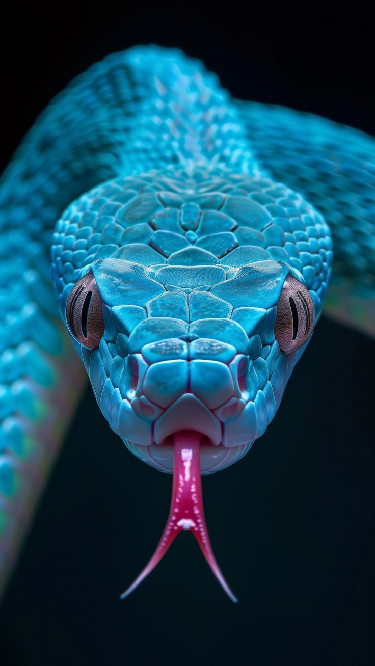 a large blue snake with its tongue out