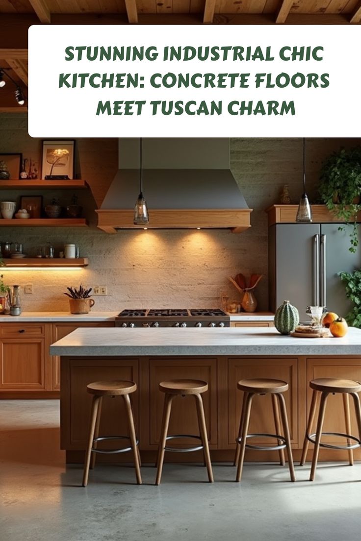 a kitchen with an island and stools in front of the counter top that has plants on it