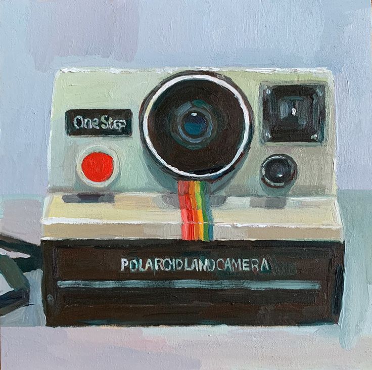 a painting of an old polaroid camera