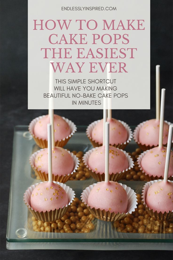 pink cake pops with white sticks sticking out of them on a clear plate that says how to make cake pops the easyest way ever