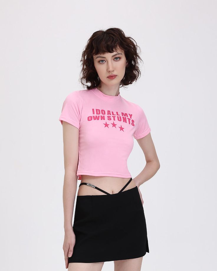 Model (WearingS):• Height: 175cm | Bust: 78cm | Waist: 57cm | Hips: 86cmDetails: Crop top with interesting tagline letter printsLength: CroppedSleeve Length: Short sleevesMaterials:95% Polyester + 5% Spandex I Do All My Own Stunts Shirt, Pink Stretch T-shirt With Text Print, Pink Letter Print Tops For Streetwear, Pink Tops With Letter Print For Streetwear, Pink Y2k T-shirt With Letter Print, 90s Slogan T-shirt In Pink, Trendy Pink T-shirt With Name Print, Fitted Pink T-shirt With Letter Print, Fitted Pink Graphic Print T-shirt