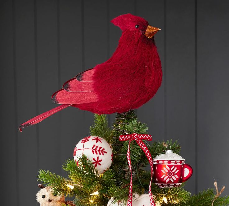 Cardinal Christmas Tree, Cardinal Tree, Pottery Barn Christmas, Cardinal Christmas, Fur Tree, Christmas Tree Topper, Red Bird, Cardinal Birds, Bird Tree