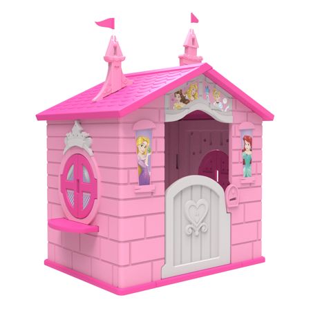 Keep kids entertained at home with this Disney Princess Plastic Indoor or Outdoor Playhouse by Delta Children! The incredibly easy snap-in assembly ensures the playhouse and the royal charm of kids favorite Disney Princesses is ready for your child to experience in only a few minutes. Great inside or outside, this enchanting playhouse has castle-like turrets with flags on top and colorful character decals that feature Cinderella, Belle, Ariel, Rapunzel, Aurora and Jasmine. A fun place for preten Disney Playhouse, Princess Playhouse, Princess Furniture, Playhouse Furniture, Plastic Playhouse, Playhouse Kits, Girls Playhouse, Kids Outdoor Furniture, Delta Children