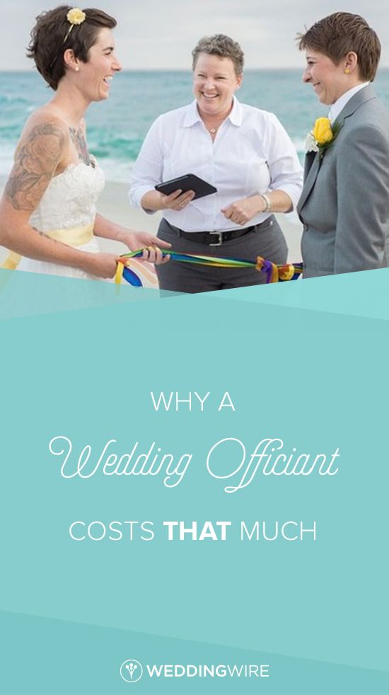 two women and a man standing on the beach with text that reads, why a wedding officiant cost that much