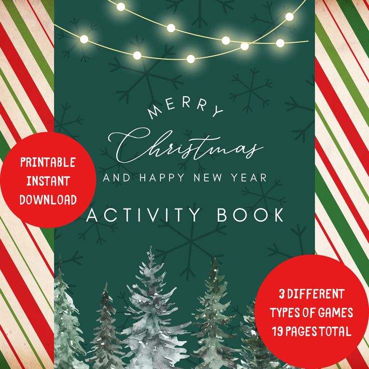 a merry christmas and happy new year activity book for children to play in the snow