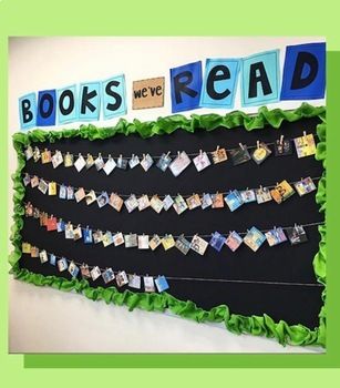 a bulletin board is decorated with books to read