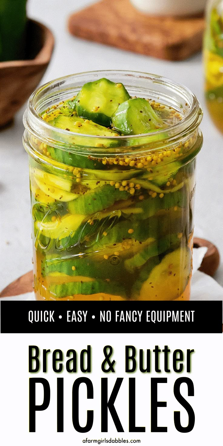 a jar filled with pickles sitting on top of a table