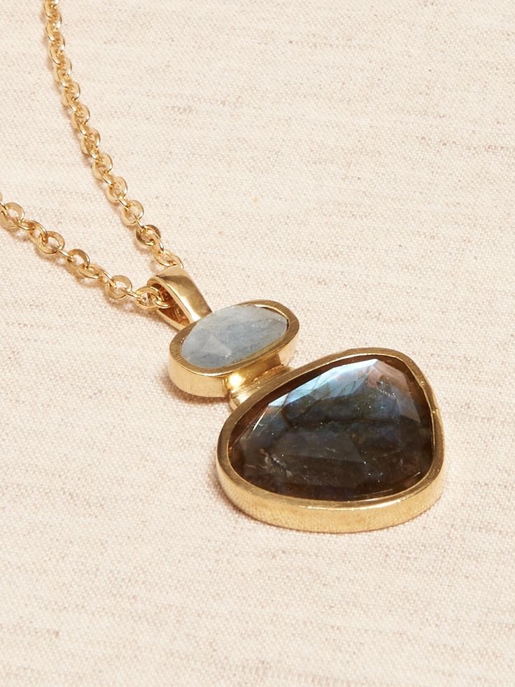 NATURAL STONE COLLECTION: Endlessly captivating, natural semi-precious stones can display magical iridescence, extraordinary sparkle, and the unique ability to capture the entire spectrum of light and color.  Celebrate these natural wonders with jewe Elegant Labradorite Teardrop Pendant Jewelry, Unique Iridescent Gemstone Necklaces, Iridescent Fusion Style Jewelry With Gemstone, Unique Iridescent Gemstone Necklace, Iridescent Fusion Gemstone Jewelry, Iridescent Fusion Style Gemstone Jewelry, Gold Moonstone Jewelry With Stones, Iridescent Gemstone Jewelry With Spiritual Style, Iridescent Gemstone Jewelry For Spiritual Style