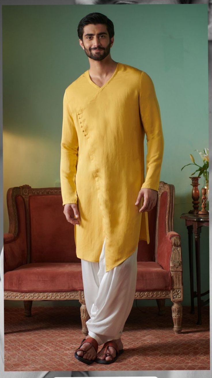 Haldi Outfit For Men, Off White Salwar, Panjabi Design, India Fashion Men, Surface Ornamentation, White Salwar, Indian Wedding Clothes For Men, Boys Kurta Design, Stylish Men Wear