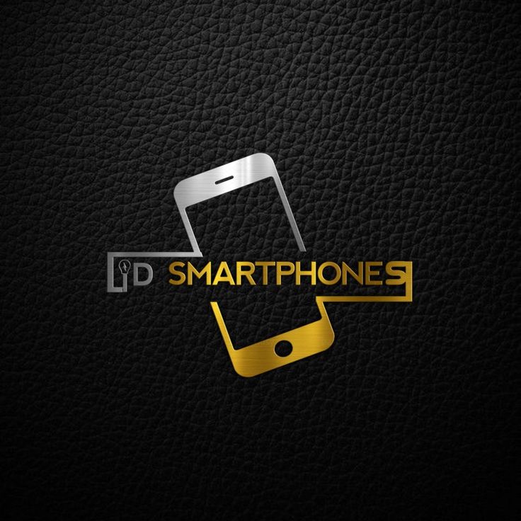 the logo for smart phones is shown on a black leather surface with gold trimming