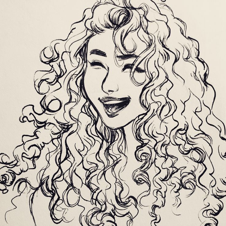 a drawing of a woman with curly hair