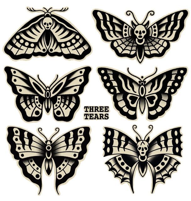 four different types of butterflies with the words three years written in black and white on them