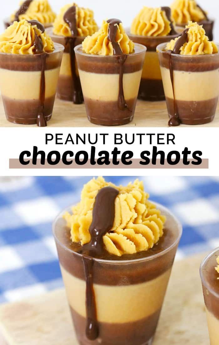 peanut butter chocolate shots in small cups on a table