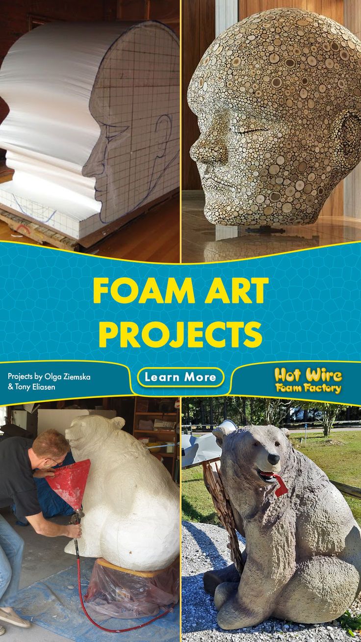 the front cover of foam art projects with images of people working on sculptures and making them look like human heads