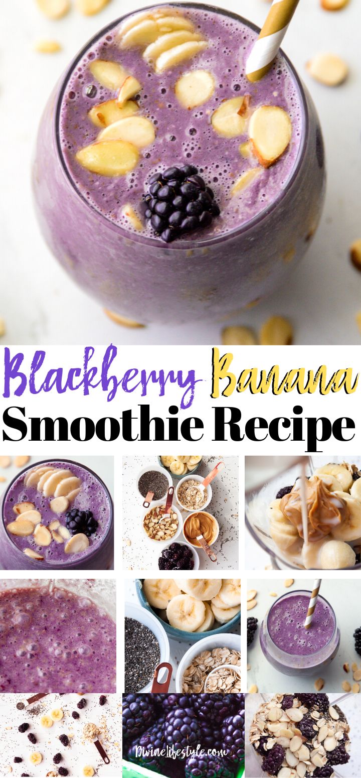 blackberry banana smoothie recipe with blueberries and bananas in the bowl, oatmeal on the side