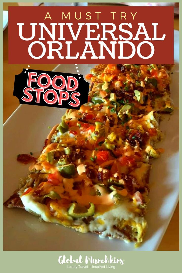 a close up of a slice of food on a plate with text overlay that reads must try universal orlando