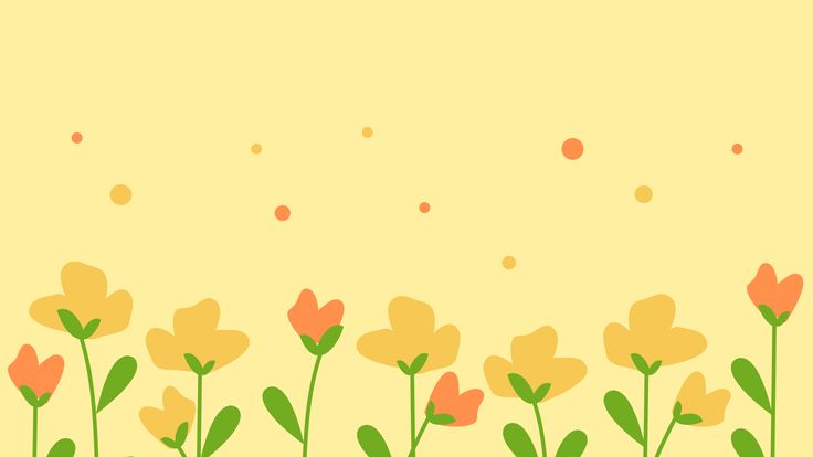 a yellow background with orange flowers and green leaves