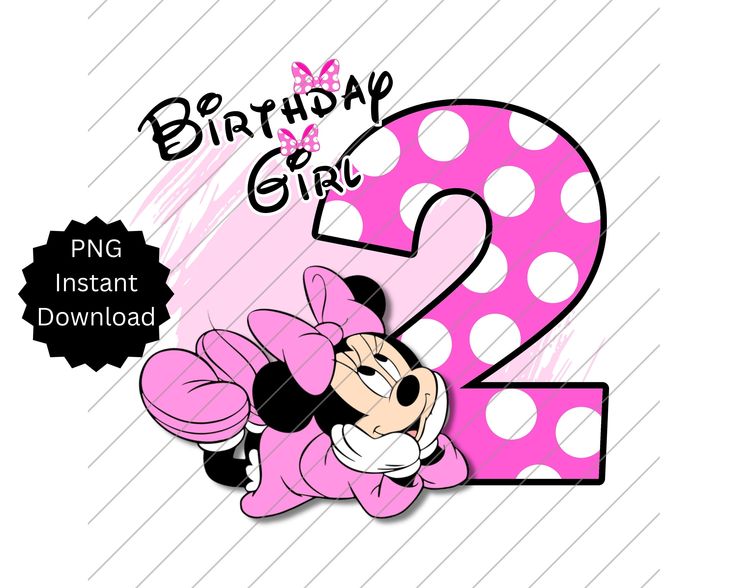 a pink minnie mouse birthday card with the number two