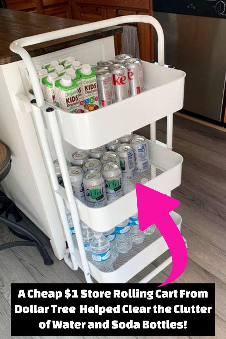 a white cart filled with water and soda bottles