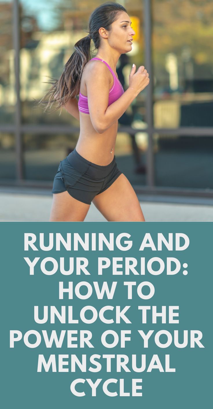 a woman running with the words running and your period how to unlock the power of your menstrual cycle