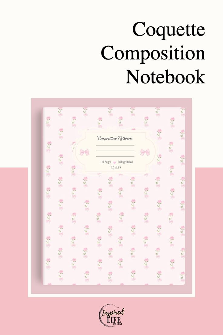 a pink notebook with the words coquette composition notebook written in black and white on it