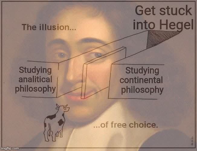 a poster with an image of a man's face and the words get stuck into hegel