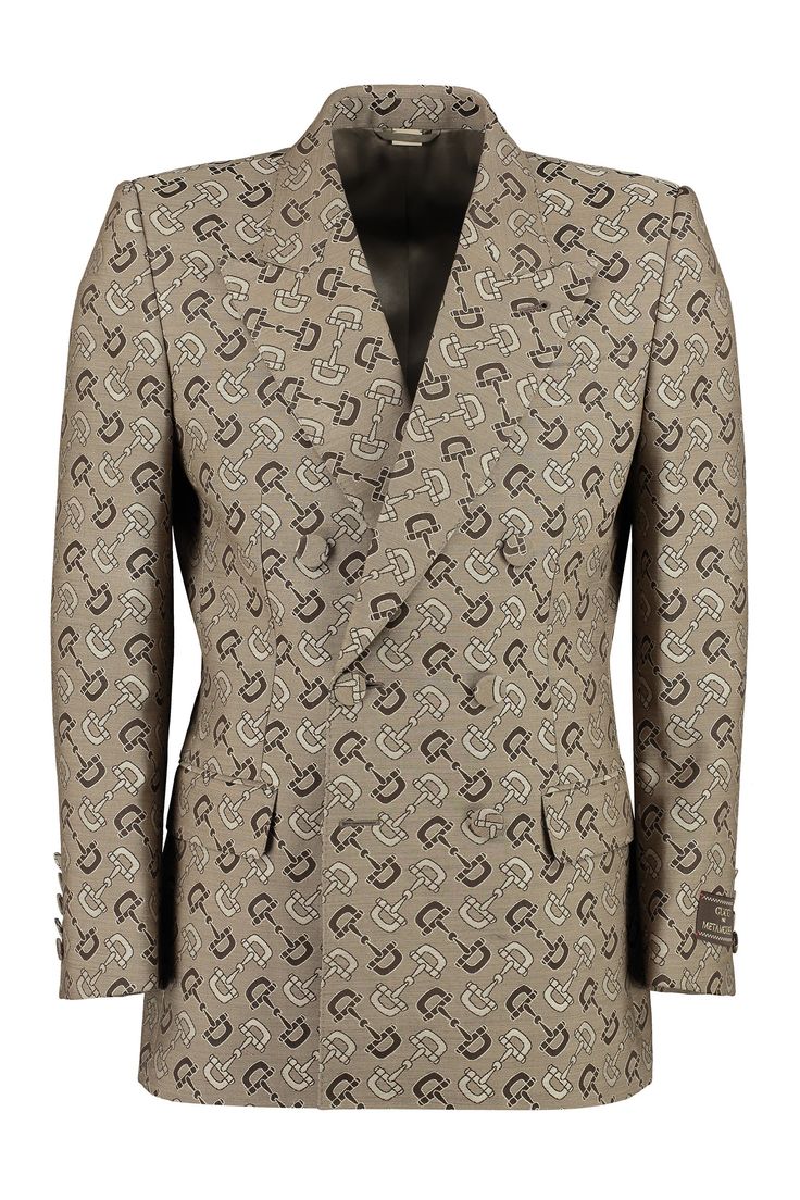 9549 GUCCI DOUBLE-BREASTED JACKET Jacquard Jacket, Buy Gucci, Leather Cap, Double Breasted Jacket, Gucci Men, Denim Pant, Lapel Collar, Denim Top, T Shirt Dress